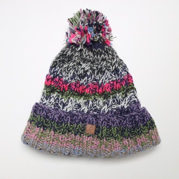 /極暖/灰彩毛球雜線翻邊純羊毛線手工編織全襯防風毛帽|聖誕禮物