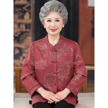 老年人春裝女襯衫唐裝奶奶大壽長袖上衣媽媽婚宴老太太薄外套衣服
