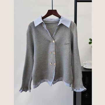 任-【10衣綾】假兩件針織開衫毛衣外套(百搭/透氣/舒適/3色可選/F/KDCQ-616)