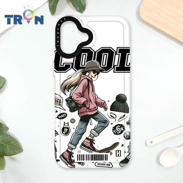TRON IPhone 16 PLUS 雜誌風潮流女孩 防摔太空載具殼 透黑 軟硬 手機殼