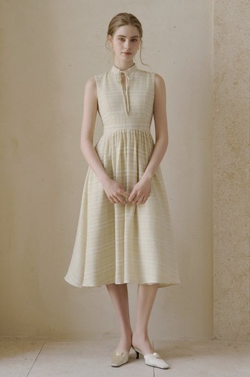 法式極簡 格紋肌理新中式無袖連身裙