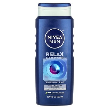 Nivea, 男性，放鬆 3 合 1 沐浴露，薰衣花草 + 檀香，16.9 液量盎司（500 毫升）