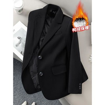 黑色西裝外套女秋冬加絨加厚羽絨內膽小個子高級氣質好看西服上衣