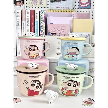 蠟筆小新陶瓷馬克杯帶蓋勺男女生高顏值牛奶刻度杯情侶咖啡早餐杯