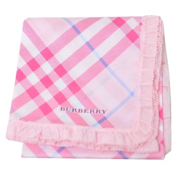 BURBERRY 巴寶莉  品牌經典斜格紋字母LOGO圖騰花邊帕領巾(粉紅系/50CM)