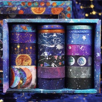 星空宇宙系列和紙膠卷 創意DIY燙金學生手賬邊框裝飾星球膠帶套裝