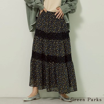 Green Parks 碎花拼接蕾絲抓褶長裙(06000761900)