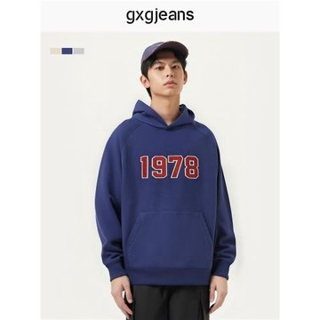 【1978系列】gxgjeans男裝 情侶款秋季新款藏青色套頭連帽衛衣男