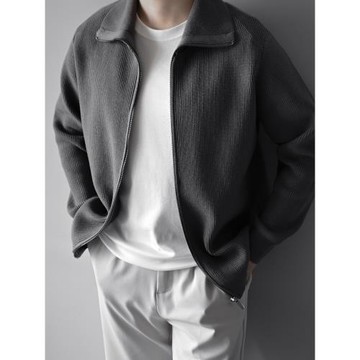 重磅加厚860G羊毛混紡拉鏈開衫針織外套男士秋冬季保暖輕熟風毛衣