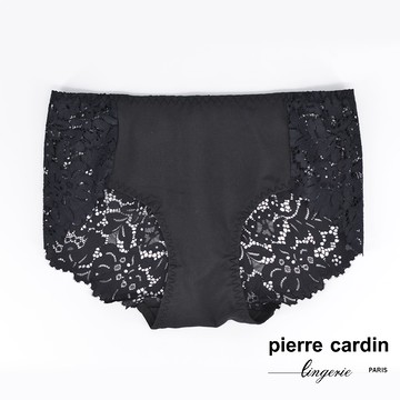 【pierre cardin 皮爾卡登女性內衣】花影蕾絲美臀平口褲-黑