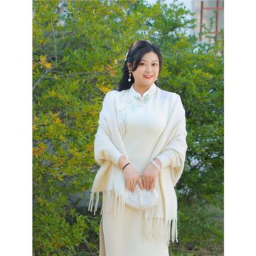 【清幽思韻】青春大碼女裝秋季顯瘦白色復古改良旗袍連衣裙8812