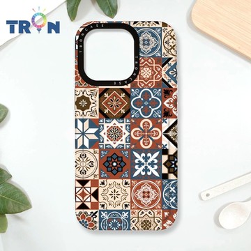 TRON IPHONE 16 PRO 優雅北歐風幾何復古花磚 MAGSAFE 磁吸 防摔 太空殼 透白 手機殼