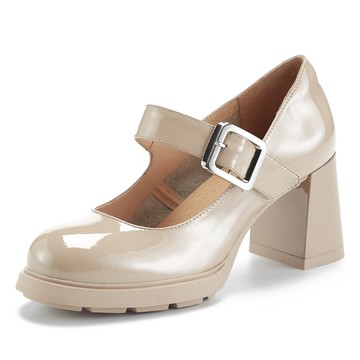 TAS 復古典雅漆皮高跟瑪莉珍鞋 杏色 #44011