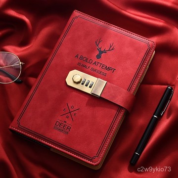 臺灣🚍8H出🉑新款A5複古密碼本帶鎖日記本加厚記事本學生密碼筆記本子藏手機