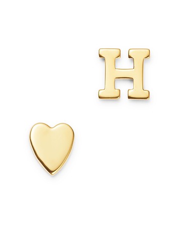 Zoe Lev 14K Yellow Gold Heart & Initial Stud Earrings