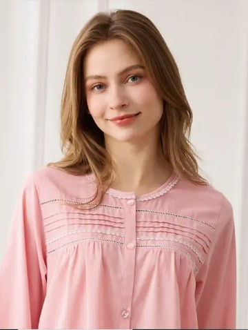 [Rosemaid] - 純棉半開釦蕾絲洋裝睡衣