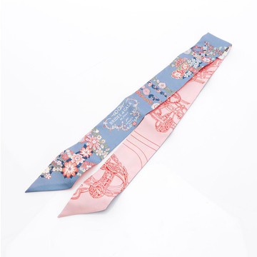 Hermes 愛馬仕 Brides de Gala en Fleurs Twilly 絲巾(淺藍玫瑰粉)