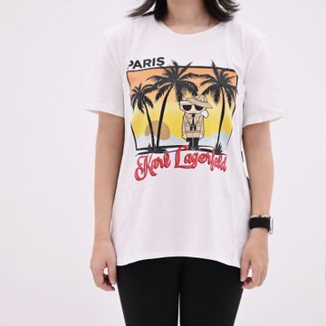 KARL LAGERFELD Q版探險家造型老佛爺棉質短T(白)