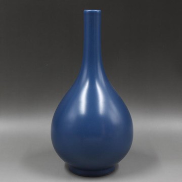 大清雍正年制孔雀藍釉膽瓶手工仿古裝飾瓷器家居擺件古董古玩收藏1入