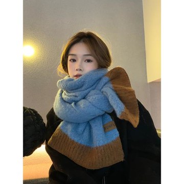 西本韓版女冬季加厚軟糯針織圍巾