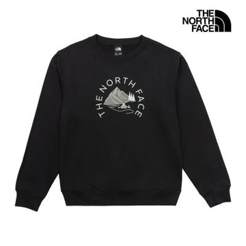 【The North Face 官方旗艦】北面男款黑色胸前圖案印花長袖大學T｜8JKKJK3