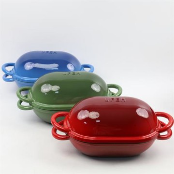 出口鑄鐵搪瓷琺瑯面包鍋烤歐包橢圓形雙用鍋燉鍋燜燒鍋烤箱燃氣用