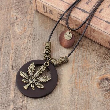 原創復古民族風項鏈桃木制木質圓環毛衣鏈長款女木質飾品配飾項鏈