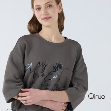 【Qiruo 奇若】秋冬專櫃七分袖灰色上衣 6236A 休閒上衣