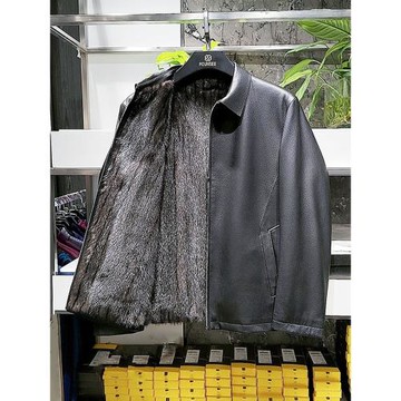 方仕皮衣男士新款鹿皮翻領進口水貂內膽貂皮大衣真皮外套夾克皮草