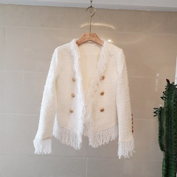 毛呢外套短版大衣-小香風粗花呢流蘇雙排扣女外套2色73zg39【獨家進口】【米蘭精品】