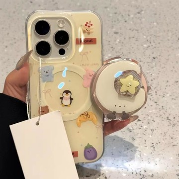 小動物星星月亮適用蘋果17PROMAX手機殼iPhone16小衆14雙層13軟殼