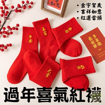 🔥隔日到貨🔥過年喜氣紅襪 春節開運襪 新年 除夕 年節 開運襪 開運小物 福字刺繡襪 男襪 女襪 喜慶襪 招財襪 中筒襪
