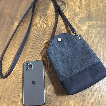 倉敷帆布×岡山丹寧手機斜背包/側背小包 男女適用 黑色
