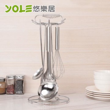 YOLE悠樂居-碳鋼金屬廚房湯勺鍋鏟收納六勾掛架
