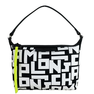 LONGCHAMP LE PLIAGE LGP 系列滿版字母肩背/手拿兩用包(黑X白)