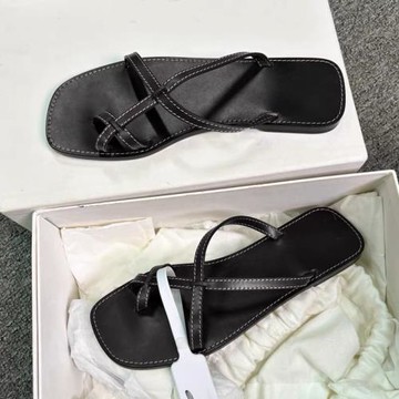 羊皮版~方頭平底夾腳拖鞋女夏外穿交叉帶海邊沙灘涼拖夾趾人字拖