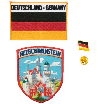 帽子衣服修補貼 三件組天鵝堡地標+德國國旗刺繡+別針 熨燙貼章 熨燙貼 自黏膠補丁貼