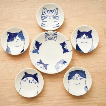 利物商店美濃燒餐具日本進口青花釉下彩可愛貓咪醬油碟調料碗豆皿