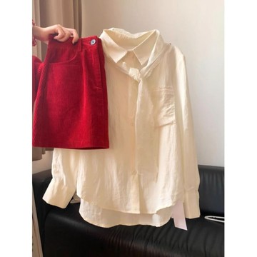 【YWZ】韓系蕾絲絲巾溫柔杏襯衫女裝早春新款寬鬆內搭襯衣疊穿質感上衣