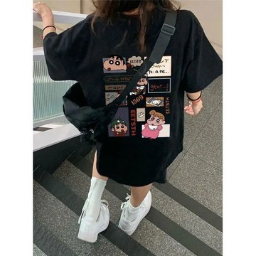 美式hiphop蠟筆小新短袖T恤女學生夏時尚情侶裝寬松百搭ins上衣潮