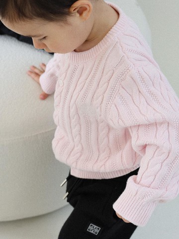 Kids Cable Knit Cotton Cardigan [Pink]