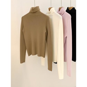 純色高領針織打底衫女秋季2025年新款套頭毛衣修身保暖內搭上衣