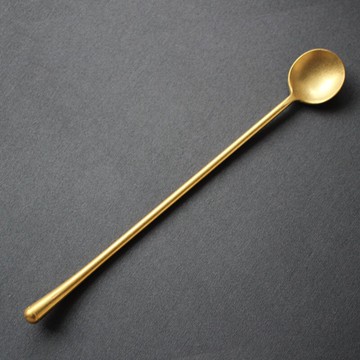 復古金色304不銹鋼長柄攪拌勺子 甜品勺咖啡勺韓式攪拌棒金屬長勺