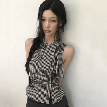 ˏˋ 𝐻𝑒𝑦 𝑆𝑝𝑟𝑖𝑛𝑔 - ̗̀ 🌷⛅️ ̖́‎INS博主款 法式復古格紋氣質百搭無袖上衣短款小衫