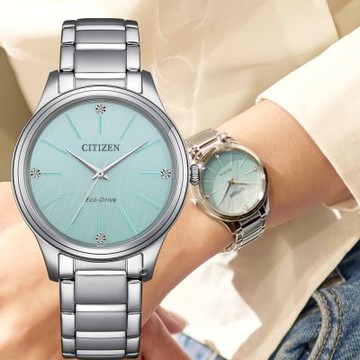 CITIZEN 星辰 LADYS系列  光動能 漫舞時光 時尚腕錶 女錶-EM1220-58Y/綠34.0mm