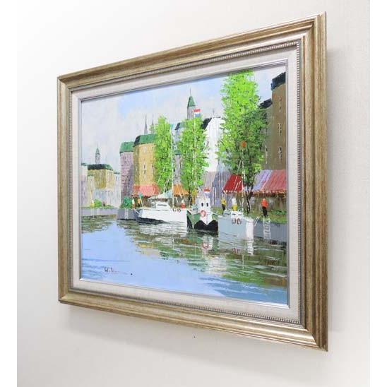 絵画　油絵　運河のある街（アムステルダム）　（黒沢久）　　