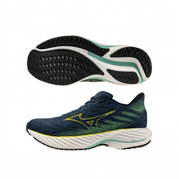 MIZUNO 美津濃 慢跑鞋 男鞋 運動鞋 緩震 一般型 WAVE RIDER 28 藍綠 J1GC240308