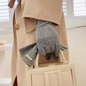 法式復古風優雅灰手套黑色保暖加絨觸屏開車騎車春秋款冬季騎行女雙11距惠 雙11全館免運