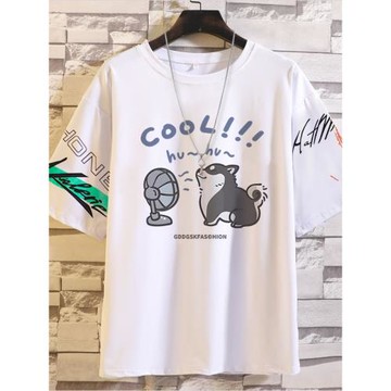 夏季寬松五分袖T恤貓咪狗狗趣味卡通潮流短袖上衣半袖青少年學生