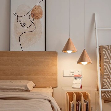 110v吊燈 燈具 北歐簡約原木風燈具餐廳臥室床頭吊燈吧臺奶油風3頭吊線燈具極簡